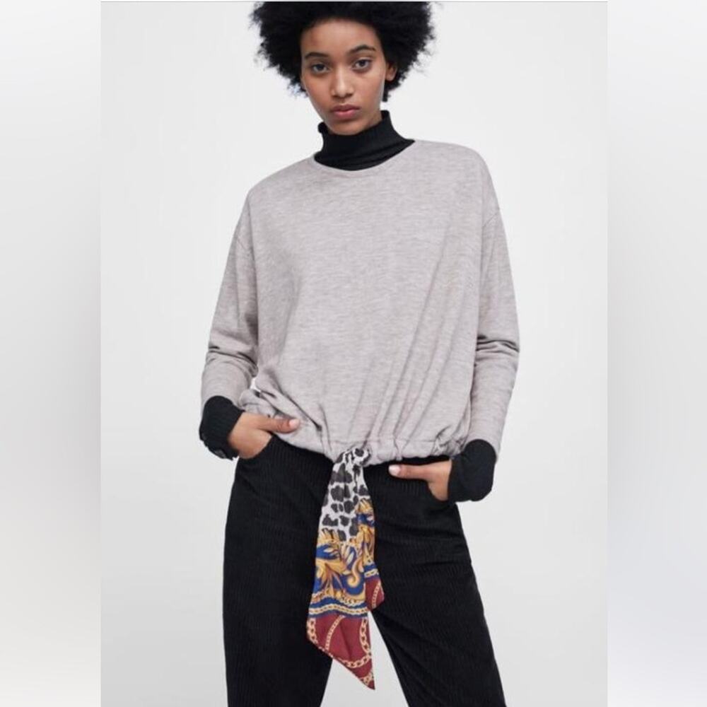 Zara Basic Drawstring Hem Pullover Tie Scarf - image 4